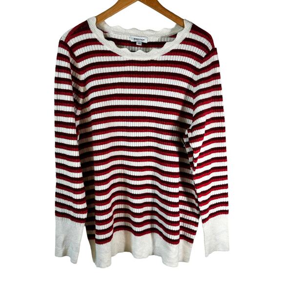 Nordstrom New Women's Plus Size Striped Pullover Sweater Cream Red 3X Classic - Picture 1 of 8